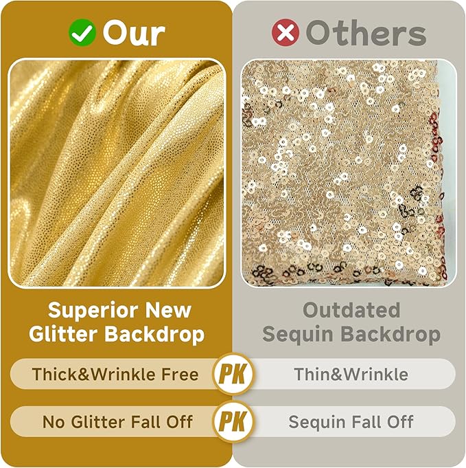 20x10ft Thick Gold Glitter Backdrop Curtain Panels for Parties, Wrinkle Free Sparking Sequin Backdrop Drapes, 4 Panels 5x10ft Shimmer Photo Back Drop Cloth for Wedding Birthday Photography