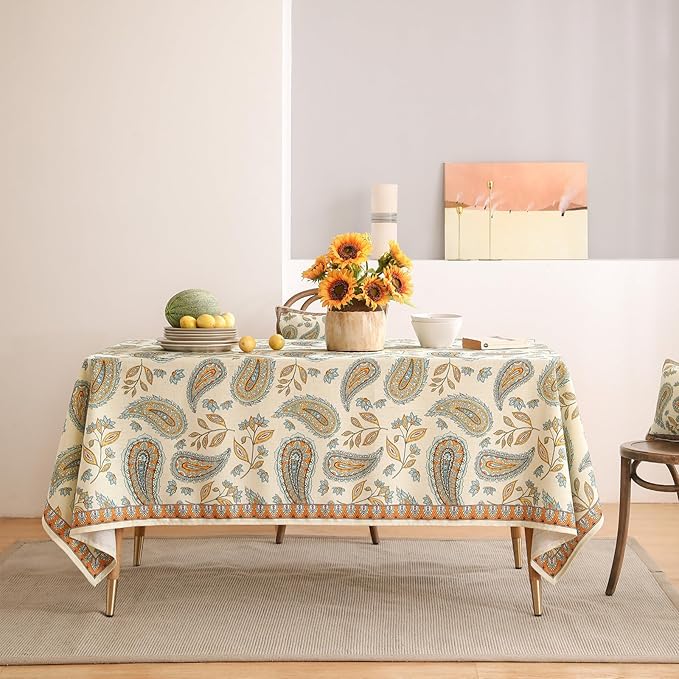 patdrea Designer Vintage French Rectangle Table Cloth,Italian Floral Wrinkle Free Farmhouse Tablecloth,Decor Table Cover for Kitchen Dining,Christmas,Tea Party,Thanksgiving,55"x87"-Lysaniya