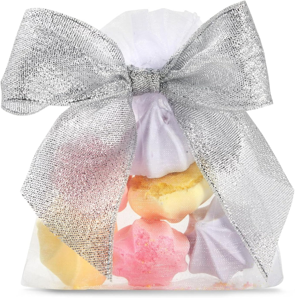Bright Creations 36-Pack Mini Organza Twist Tie Bows - 4x3 Inch Silver Organza - Premade for Treat Bags & Gift Wrapping - Metallic Treat Bag & Craft Bows