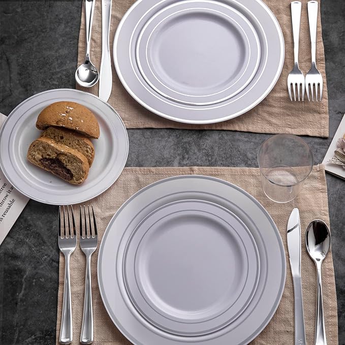 WDF 160 Pieces Silver Plastic Silverware - Silver Disposable Silverware - Plastic Silverware Heavy Duty - 80 Forks 40 Knives 40 Spoons - Disposable Cutlery Perfect for Christmas Wedding/Party