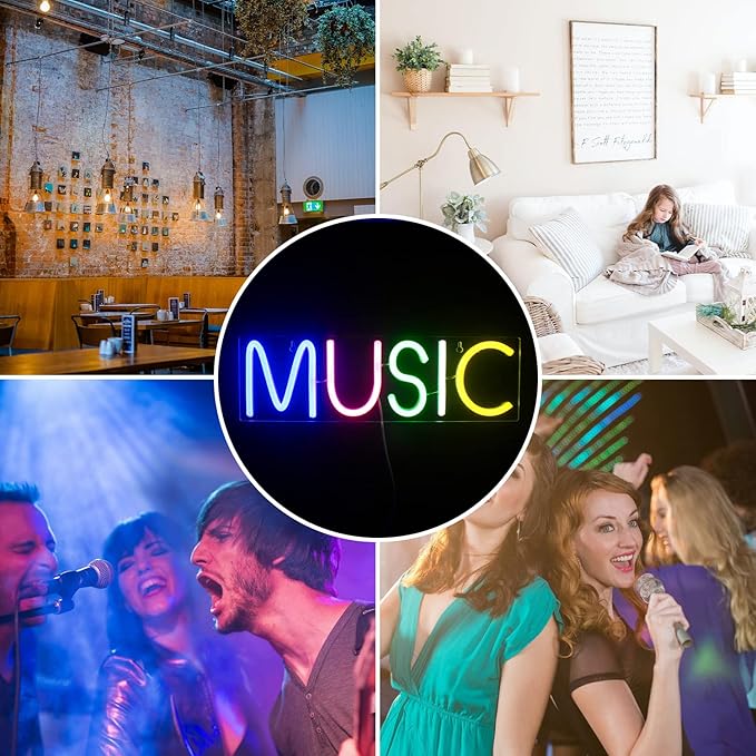 Lucunstar Music Neon Light,Neon Sign for Wall Decor Colorful Letters Neon Lights Sign Music Word LED Neon for Bedroom Game Room Club Bar Party Decoration,Game Room Decor,Room Decor