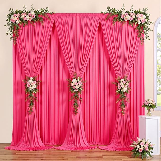 20 ft x 10 ft Wrinkle Free Fuchsia Backdrop Curtain for Parties, 4 Panels Polyester Hot Pink Photo Backdrop Drapes for Wedding Birthday Party Baby Shower