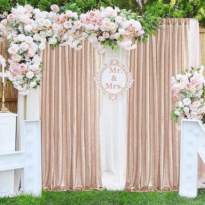 Champagne Sequin Backdrop Curtains, 2 Panels Champagne Blush Sequin Backdrop, 2FTx8FT Sequin Curtains for Party Wedding Sequence Backdrop
