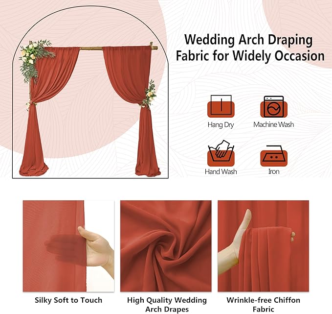 4 Panels Wedding Arch Draping Fabric 28" x20Ft Chiffon Wedding Arch Drapes Chiffon Fabric Drape Sheer Backdrop Curtain for Weddings Party Ceremony Birthday Reception Backdrop Ceiling Décor(Terracotta)