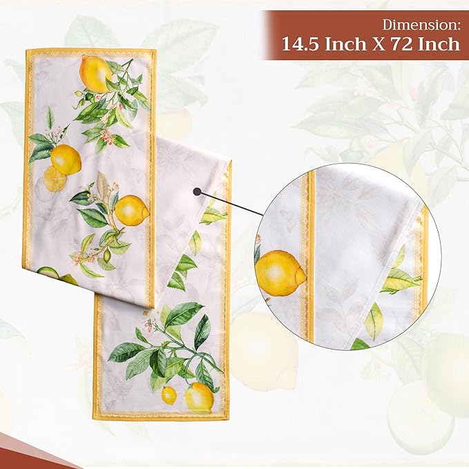 Maison d' Hermine Table runner 100% Cotton Double Layer Table Runners 72 inches long Decorative for Home Kitchen Dining Party Baby Shower Wedding Bridal Shower Spring Summer (Limoncello, 14.50" x 72")