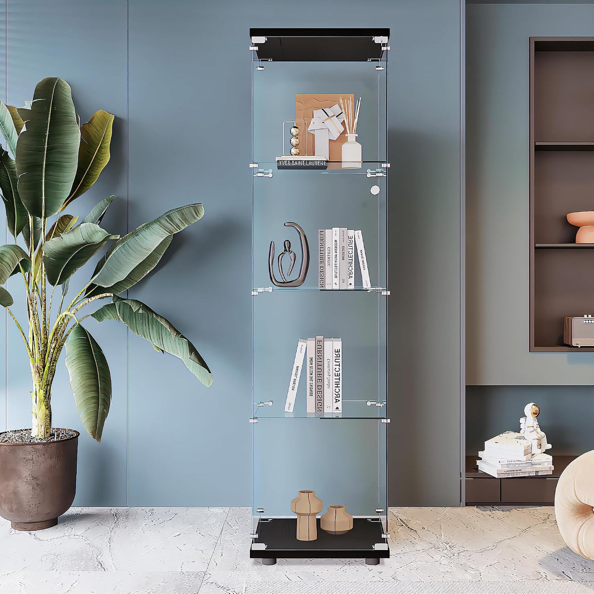 beauty4u black glass display cabinet, 4-shelf curio cabinet, main product view
