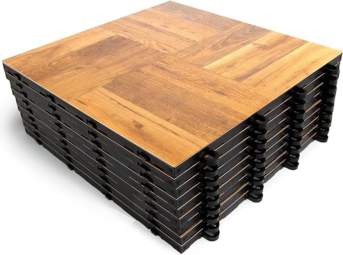 Big Floors 3X3OAKFLOOR Interlocking Lightweight Plastic Modular Dance Floor Kit (3' x 3'), Oak, 21 Piece