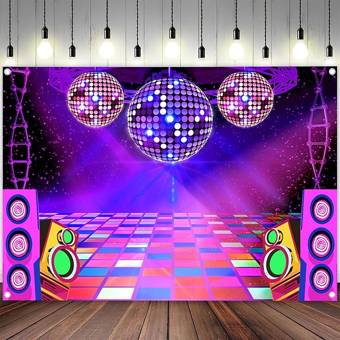 Dance Party Backdrop Retro 80s 90s Theme Stage Dance Ball Music Birthday Party Decoration DJ Photography Background 15 x 10 ft for Baby Shower Picture Photo Shoot Polyester Fabric, Green
