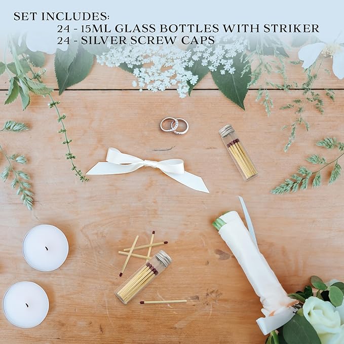 Darware Party Favor Matches Jars (24-Pack): Empty Glass Vials with Strike Stickers for Wedding Favors and DIY Gifts