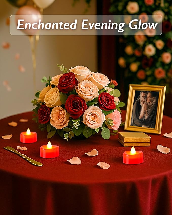 Raycare Red LED Tea Lights Battery Operated, 200+Hour Flickering Votive Candles,Realistic Fake Flameless Tea Lights for Wedding Party Halloween Thanksgiving Christmas Decorations, 24 Pack