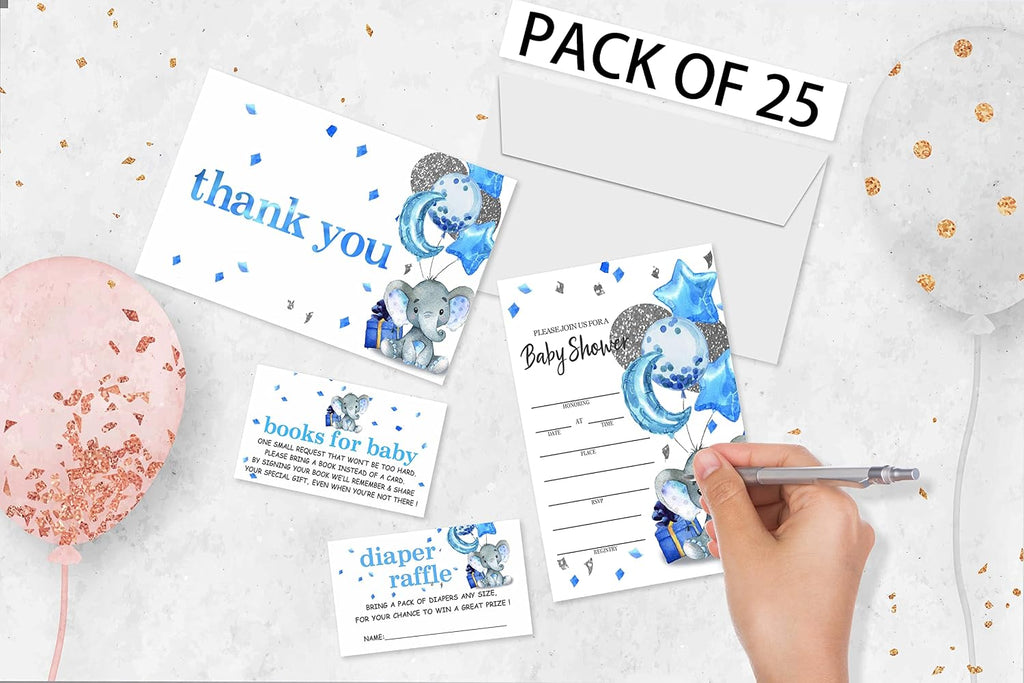 Yuansail Baby Shower Invitation Set, Fill In Invites Cards, Books For Baby, Diaper Raffle, Thank You, Baby Shower, Each Design 25 Cards & Envelopes (Total 100 Cards) – (bb006-taozhuang)