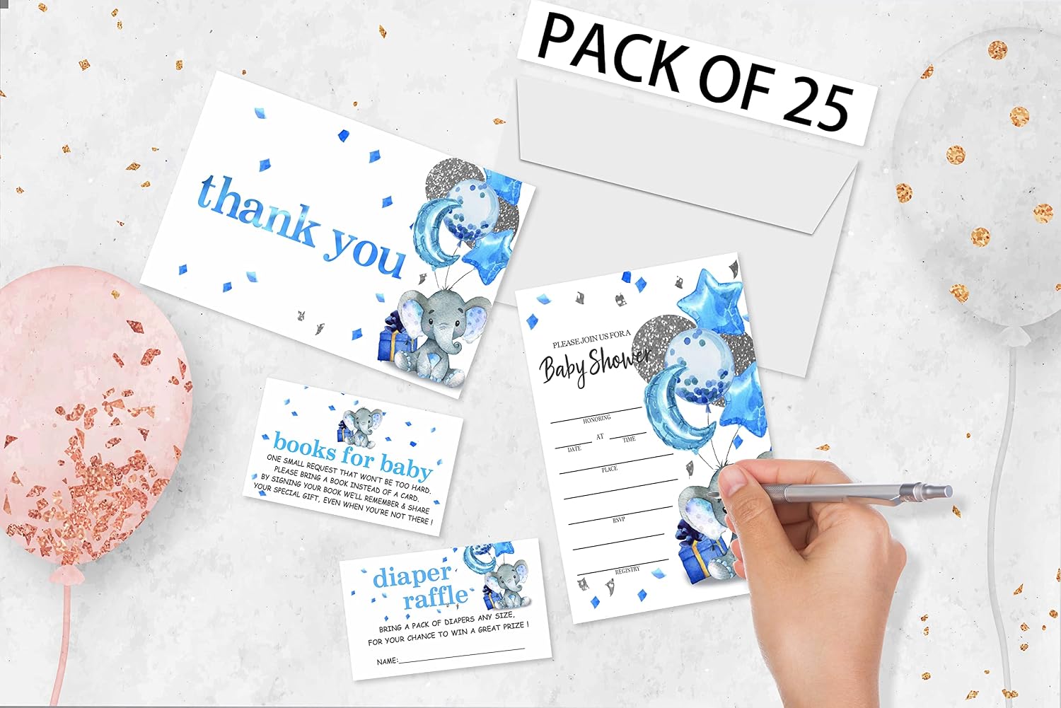 Yuansail Baby Shower Invitation Set, Fill In Invites Cards, Books For Baby, Diaper Raffle, Thank You, Baby Shower, Each Design 25 Cards & Envelopes (Total 100 Cards) – (bb006-taozhuang)