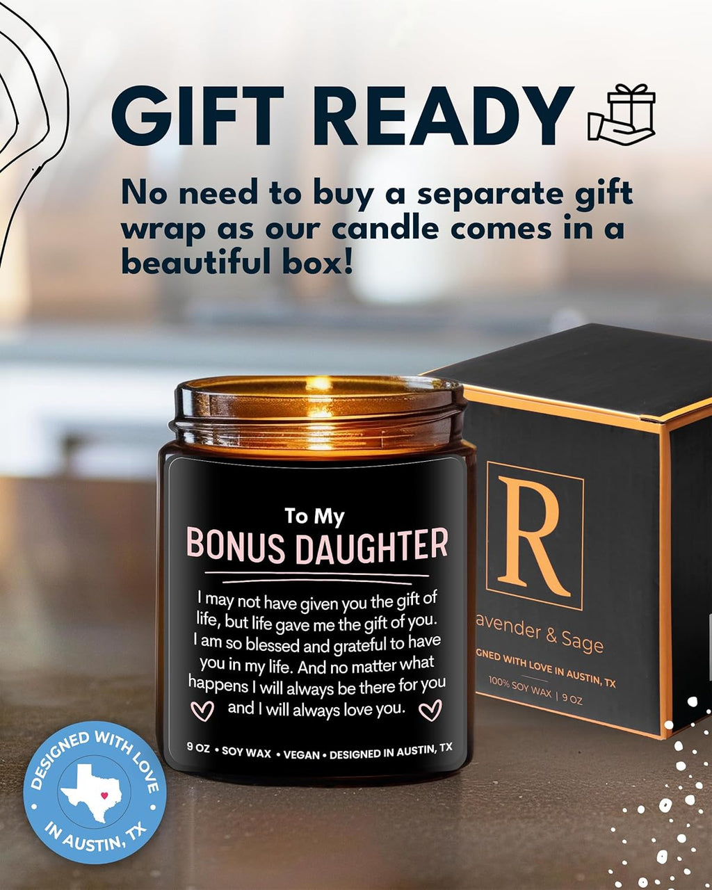Bonus Daughter Candle, Unique Bonus Daughter Gifts for Women, Stepdaughter Gifts from Stepmom, Birthday Gift for Daughter in Law from Mother in Law, Ideal Present for Christmas, Gift-Ready