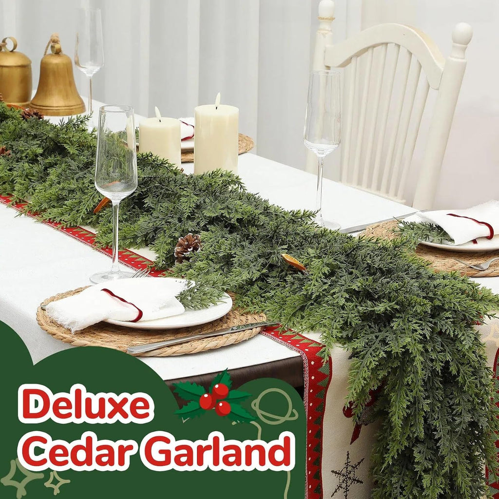 tasruwat deluxe 9 ft artificial christmas cedar garland shown in use