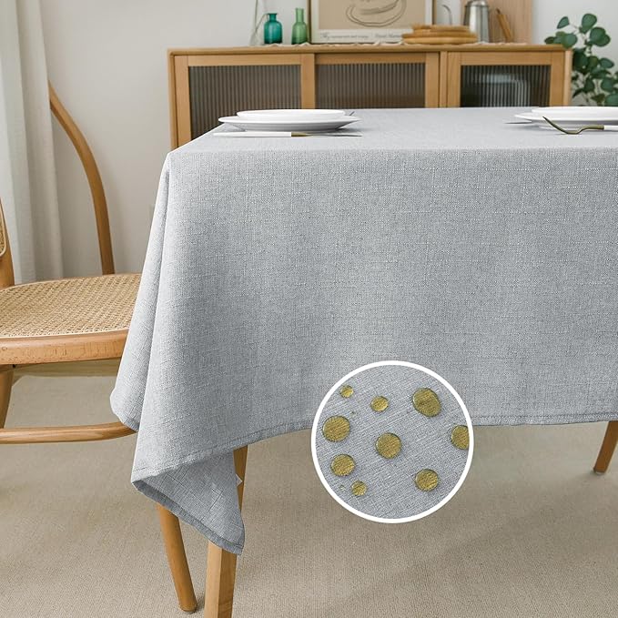 NLMUVW Light Grey Linen Table Cloth for Rectangle 6ft, Textured Tablecloth Decorative Water Resistant Table Cover for Kitchen Dining and Party, 54 x 78 Inch