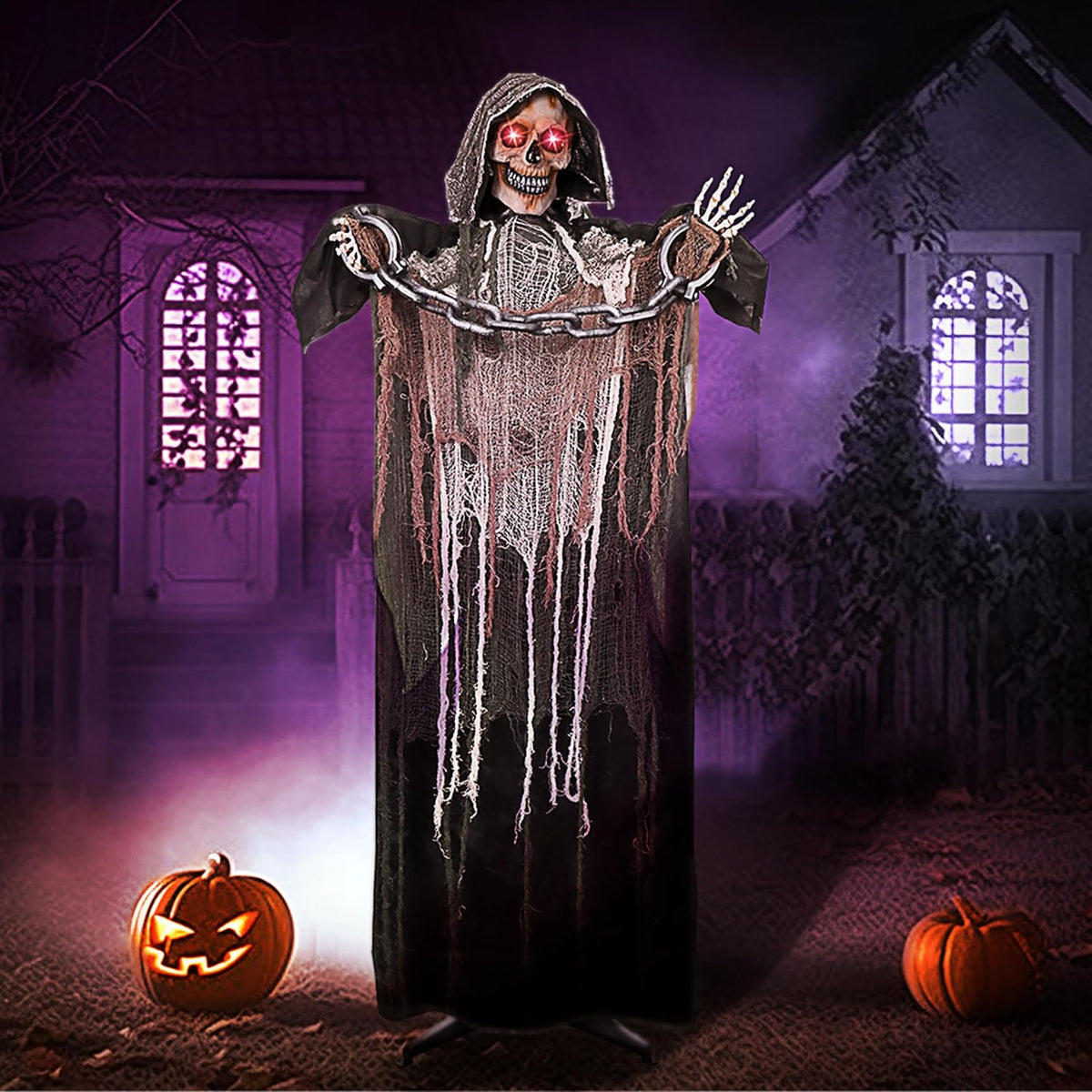 JOYIN Halloween Decorations Outdoor Life Size Animatronics Grim Reaper with C...