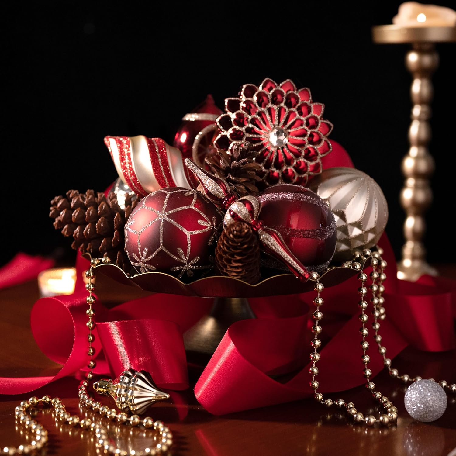 Valery Madelyn Christmas Tree Ornaments Set, 80ct Burgundy and Gold Shatterproof Christmas Tree Decorations Bulk, Luxury Hanging Ball Ornaments for Xmas Trees Holiday Decor