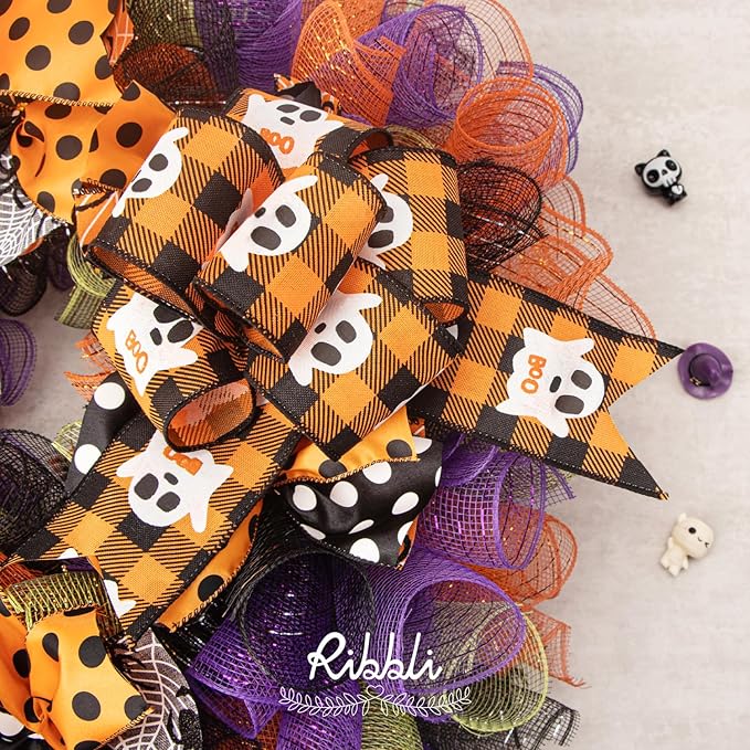 Ribbli 2 Rolls Orange Mesh Ribbon,10 inch x 30 feet(10Yard) Each Roll,Metallic Orange with Gold Foil,Use for Wreath Swags and Decorating
