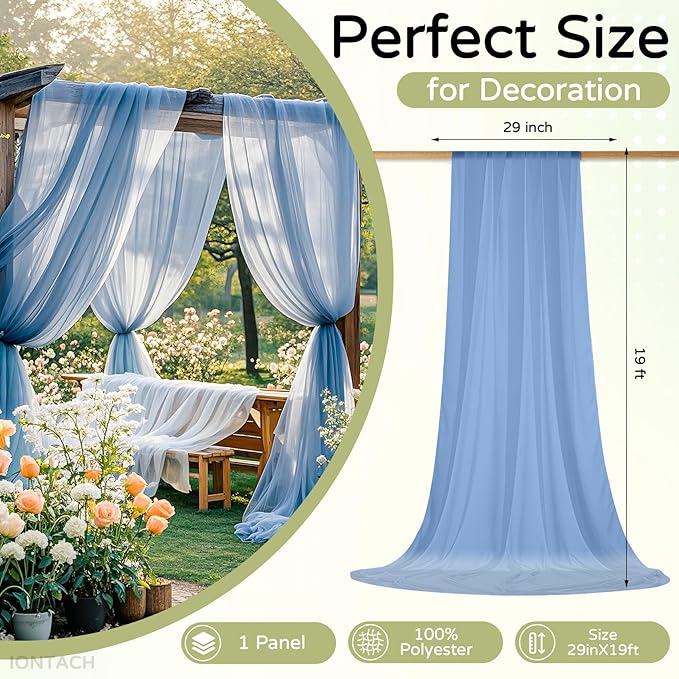 Wedding Arch Draping Fabric 29" x 19Ft Sheer Drapes for Backdrop Wedding Ceremony Reception Ceiling Decor Curtain Baby Bridal Shower Decoration (Dusty Blue, 1 Panel)