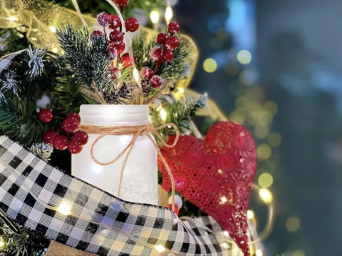 CNVOILA Christmas Centerpiece, Christmas Decor Mason Jars, Mantle Centerpiece Table Decorations, Holiday Table Centerpieces Bulk, Home Mantle Decor, Coffee Table Christmas Decor – 3PC
