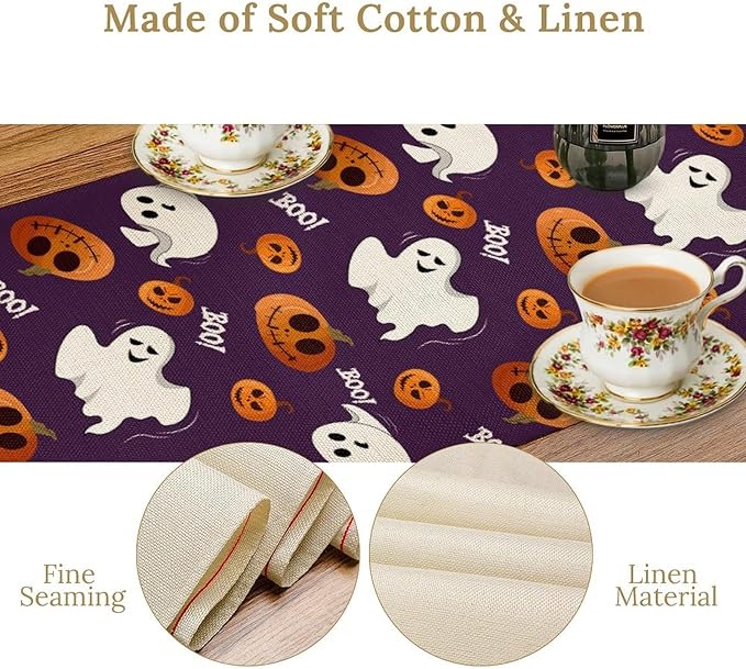 Halloween Table Runner,Ghost Pumpkin Halloween Table Runner for Kitchen Dining Table Decoration Home Party Decor 13x36 Inch