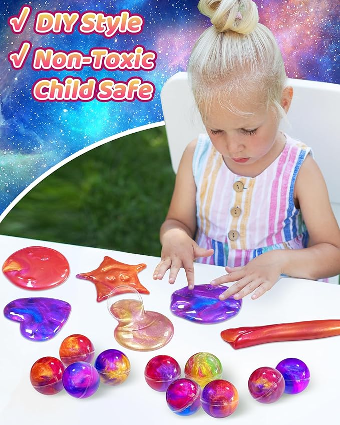 Kidfic 24 Pack Galaxy Slime Party Favors, Non-Sticky, Stress Relief Treasure Box Toys for Classroom Prizes Party Supplies, Student Gifts Goodie Bags Stuffers for Kids Boys Girls 4-8, 8-12