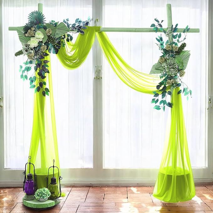 MDS Halloween Chiffon Draping Fabric - 1 Panel, 30" Wide x 75ft Long - Sheer Spooky Arbor & Canopy Drapery for Haunted House Backdrops, Party Ceilings, DIY Costumes & Themed Events - Parrot Green