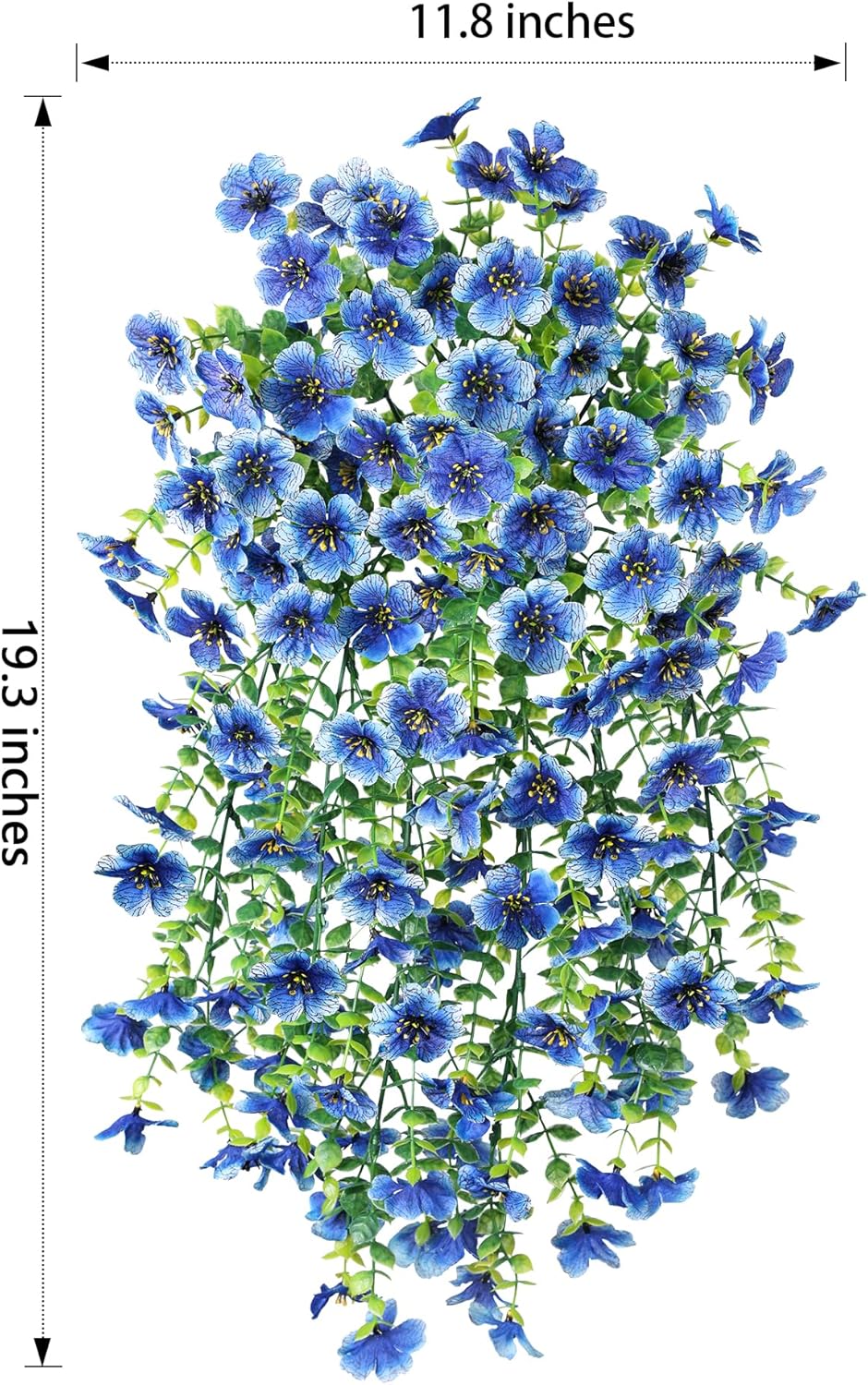 HyeFlora Artificial Flowers for Outdoors Decoration, 2Pcs Blue Fake Hanging Spring Summer Decor, Lifelike Plants, UV & Fading Resistant Flower for Porch Patio Balcony Planter Yard Home Garland