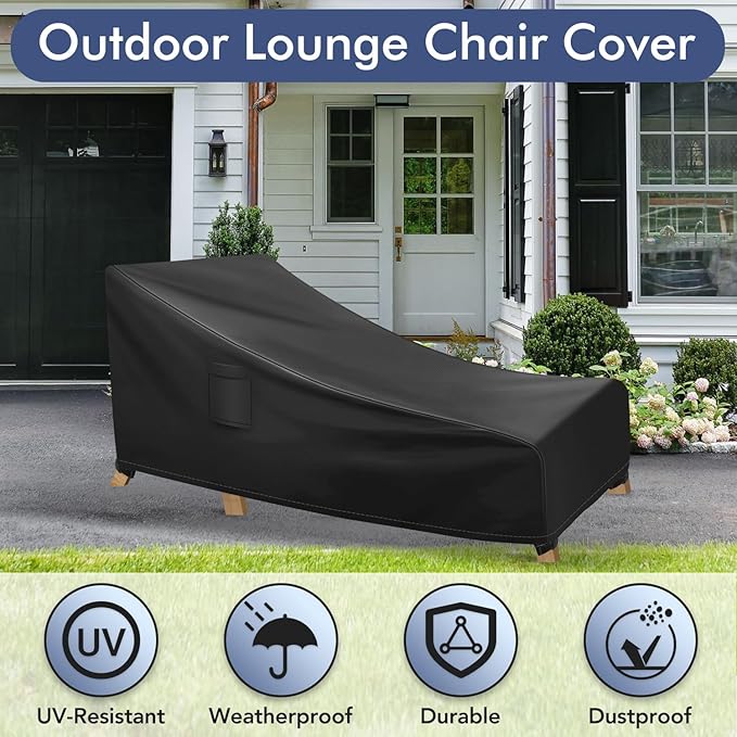 Chaise Lounge Covers Outdoor Waterproof, Heavy Duty Patio Furniture Covers, Fits up to 78L x 34W x 32H inches, 2 Pack, Black