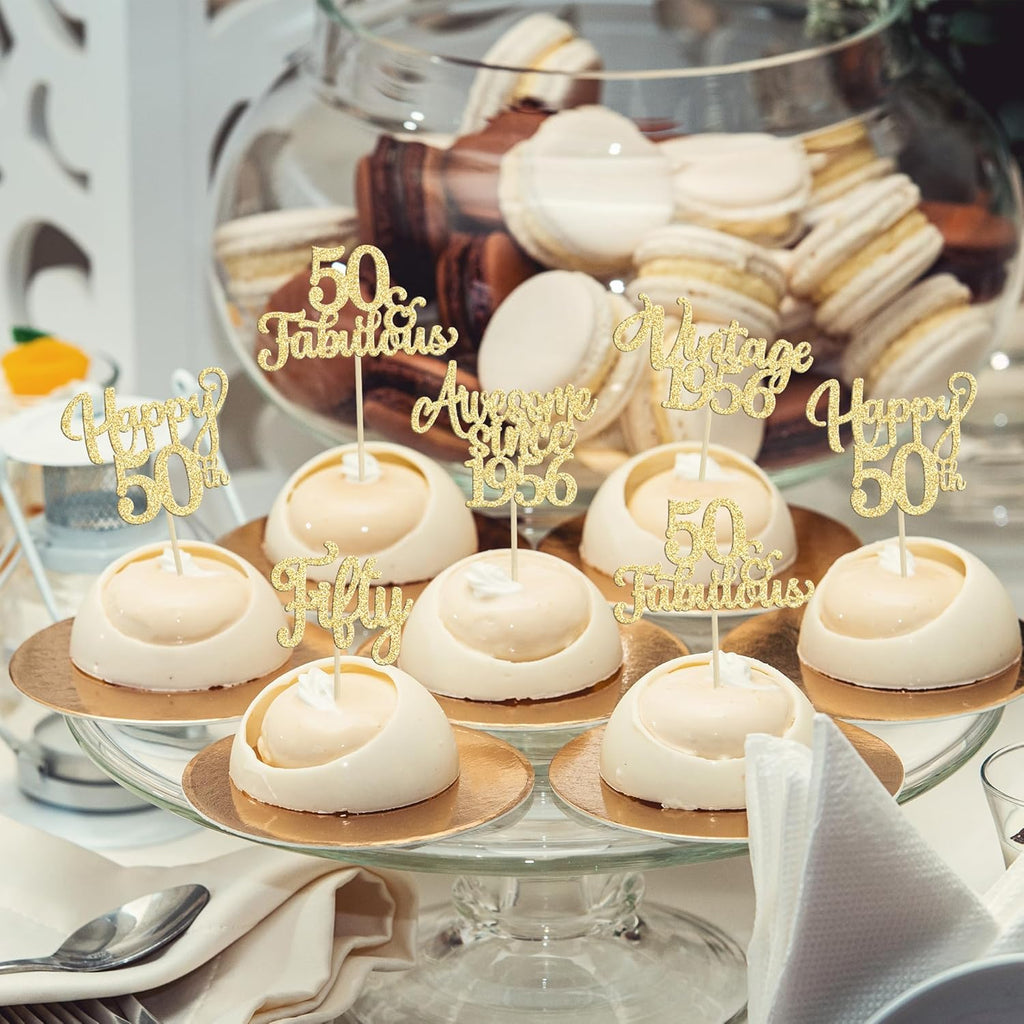 30Pcs Vintage 1976 Cupcake Toppers Glitter Fifty Happy 50th Birthday 50 Fabulous Cupcake Picks Cheers to 50 Years for 50th Birthday Wedding Anniversary Party Cake Decorations Supplies Gold