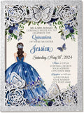 DORIS HOME 50Pcs Glitter Silver Butterfly Quinceanera Invitations, 5" x 7" | Laser Cut, For Quinceanera, Sweet 16, Miss XV, No Inserts Included