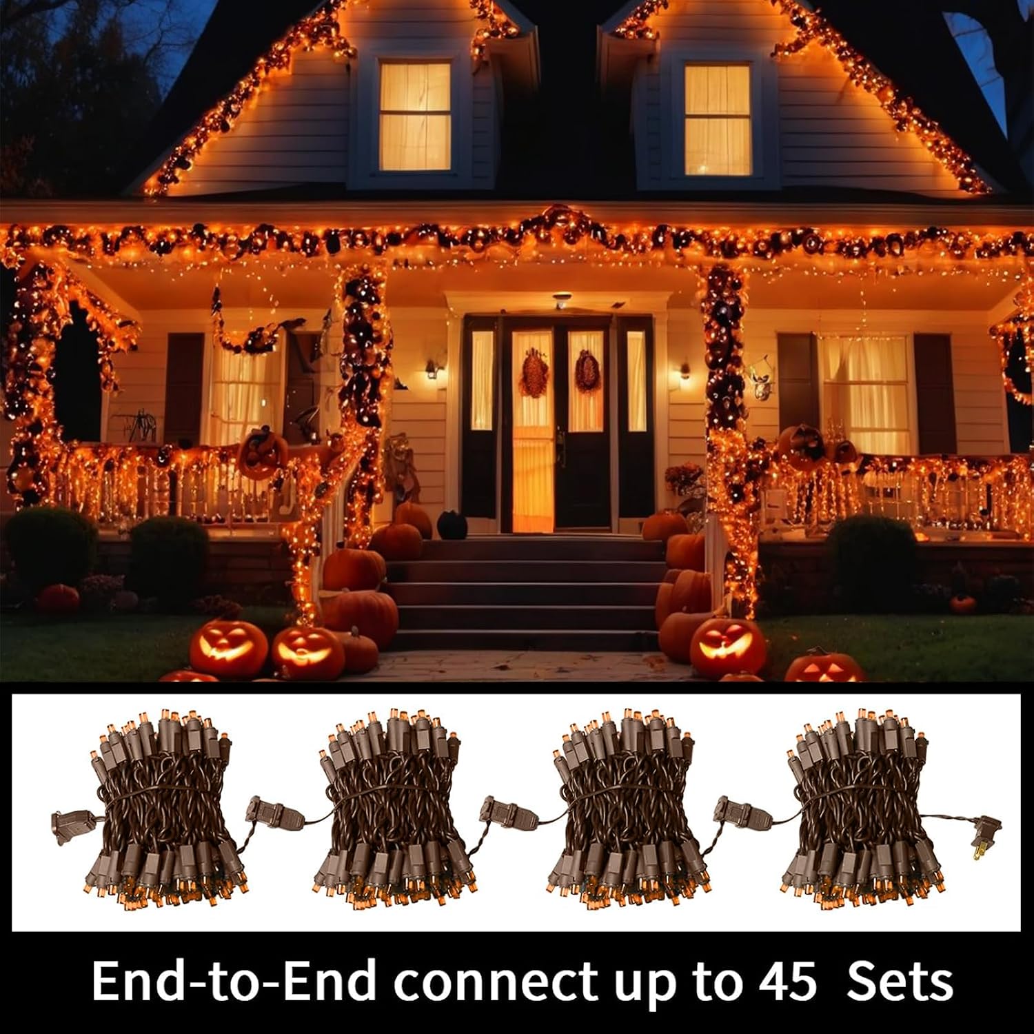 LAMPHOME Orange Thanksgiving Mini Lights, 21.6FT100 LED Autumn Fall String Lights,Connectable 120V Plug in for Outdoor Indoor Garden Party Halloween Christmas Xmas Tree Lights Yellow Decor