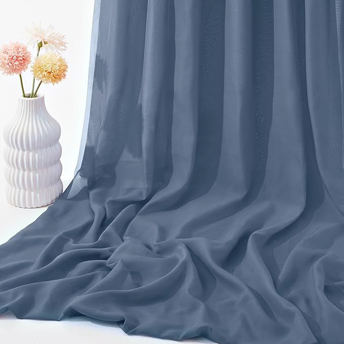 VACVELT Wedding Arch Draping Fabric Dusty Blue Chiffon, 2 Panels Sheer Drapes 30 Inch x 20ft Chiffon Backdrop Curtain Wedding Decor, Outdoor Sheer Drapery for Ceremony Party Ceiling