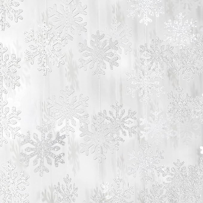 Snowflake-Snow Silver Christmas Party-Decoration Garland - 52ft Frozen Winter Wonderland Ornaments Hanging Paper Streamers,New Years Birthday Baby Shower Wedding Holiday Ceiling Decor Hugfond