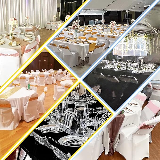 25 Pcs Chair Sashes Sequin Stretch Chair Bands Spandex Polyester Bows for Party Hotel Wedding Banquets Decoration - Teal