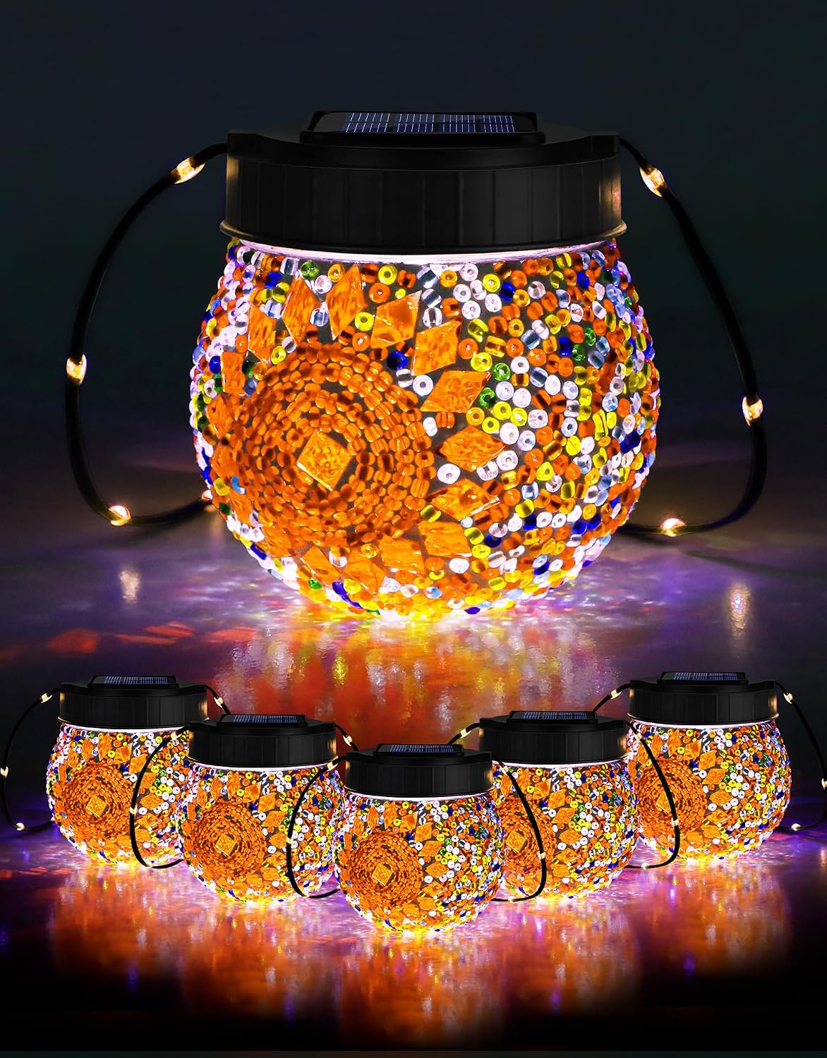 mosaic solar lights outdoor 6 pack, solar hanging, main product view