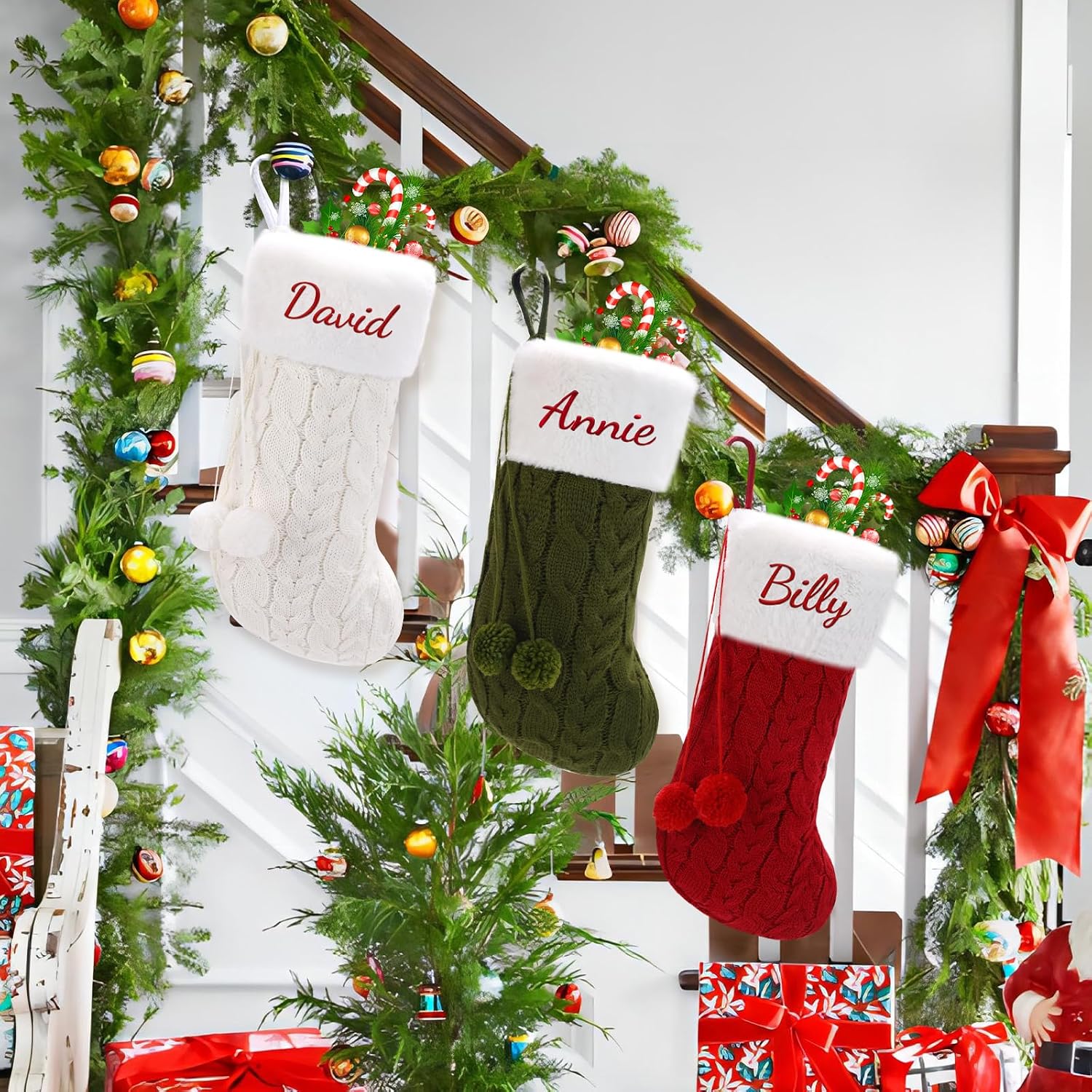 Personalized Christmas Stocking - 16-Inch Christmas Stockings with Names - Festive Needlepoint Xmas Stocking for Holiday Christmas Party Family Decor- Unique (1 pcs)