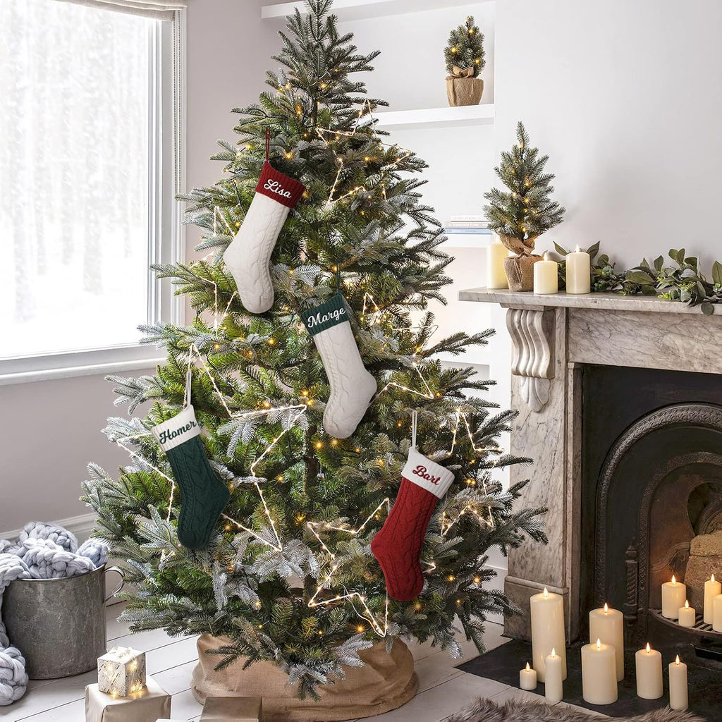 SearchI Personalized Christmas Stocking, 18 Inches Large Custom Family Christmas Stocking with Names Customized Knit Embroidered Xmas Stockings Initial Knitted Fireplace Hanging Stockings (6 Pcs)