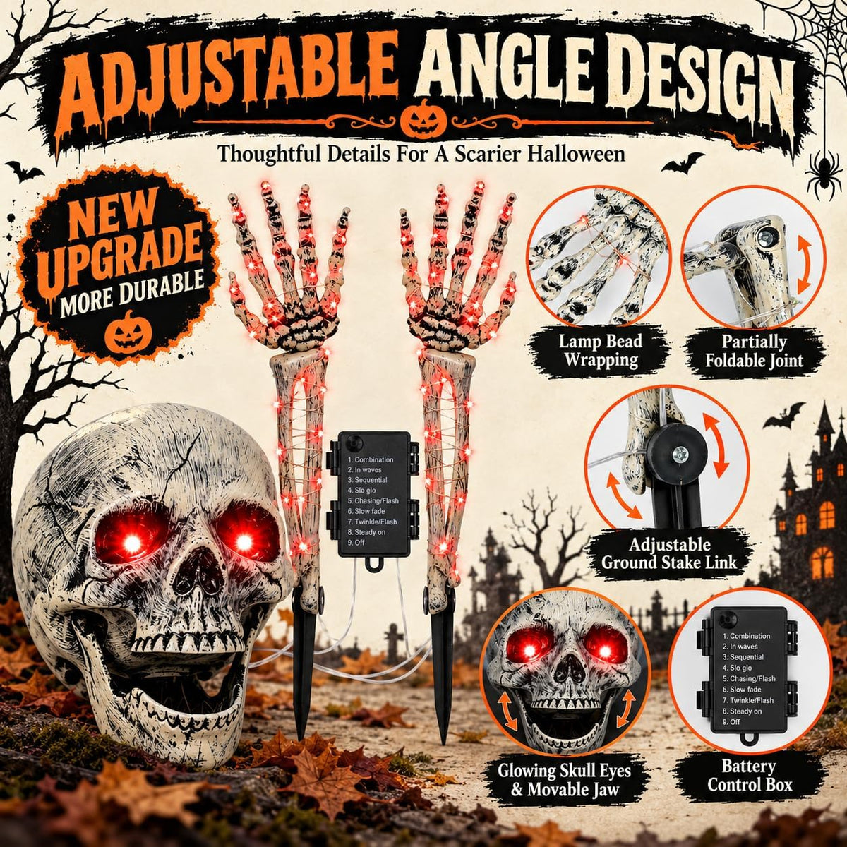 FLYSNK Lighted Halloween Skeleton Groundbreaker Decorations Outdoor, Spooky S...