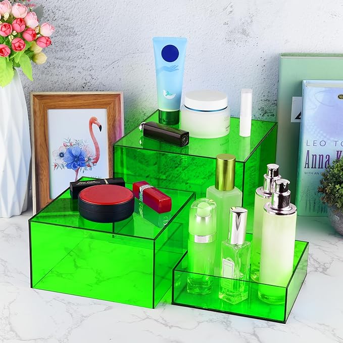 Green Buffet Risers 3 Pcs Acrylic Boxes Display Risers for Buffet Table Parties Weddings Catering & Collectibles (6''x7''x8'')