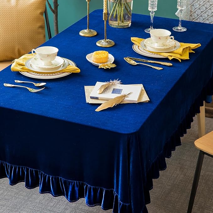 Velvet Tablecloth Luxurious Solid Rectangle Table Cloth,Oblong Retro Farmhouse Ruffle Tablecloths Washable Table Cover for Party Wedding Baby Shower Kitchen Dinning Tabletop Decoration