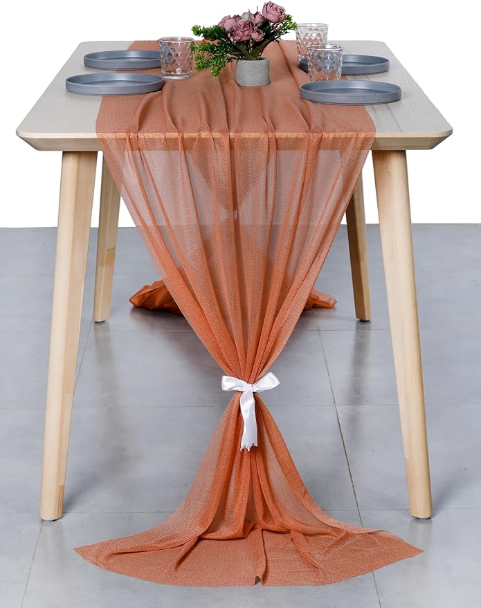 MDS Halloween Chiffon Table Runner - 25 Pack, 29 x 170 Inches, 14ft Each - Sheer Spooky Table Runners for Haunted House Parties, Trick-or-Treat Tables, Witchy Décor, Wedding & Events - Coral Peach