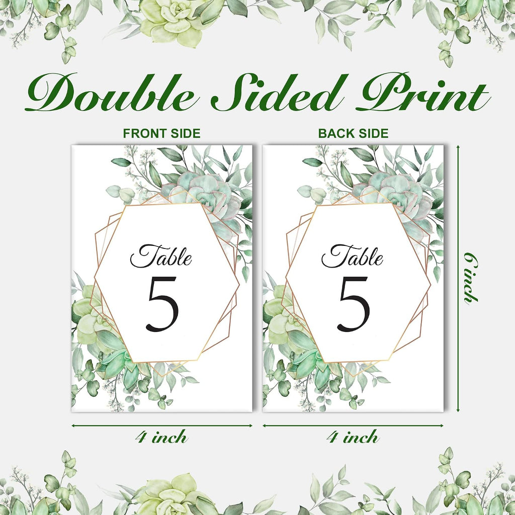 26 Pieces Wedding Table Numbers Cards 1-25 with Head Table Numbers - Eucalyptus Geometric Double Sided 4x6in - Table Numbers for Wedding Reception/Party/Event