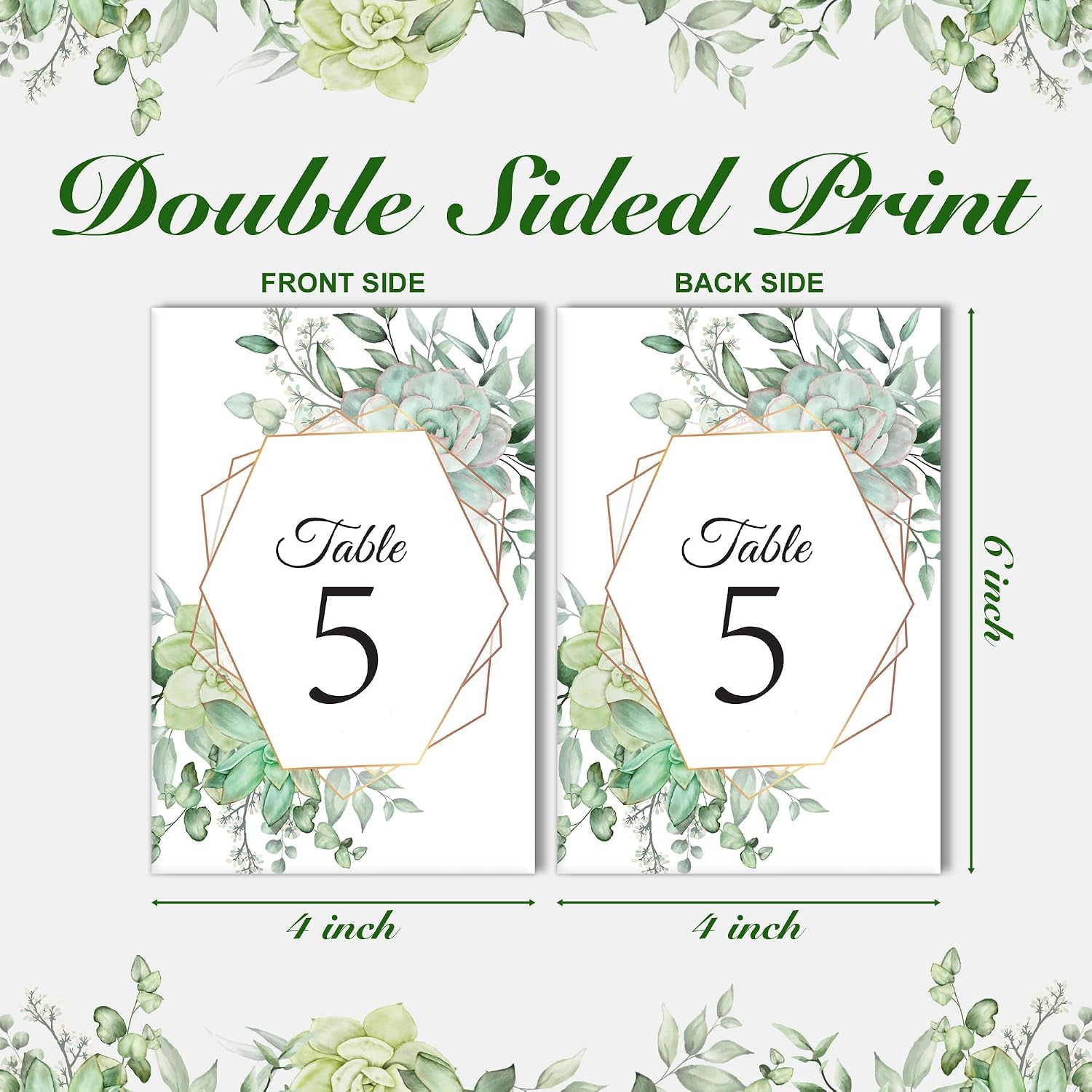 26 Pieces Wedding Table Numbers Cards 1-25 with Head Table Numbers - Eucalyptus Geometric Double Sided 4x6in - Table Numbers for Wedding Reception/Party/Event