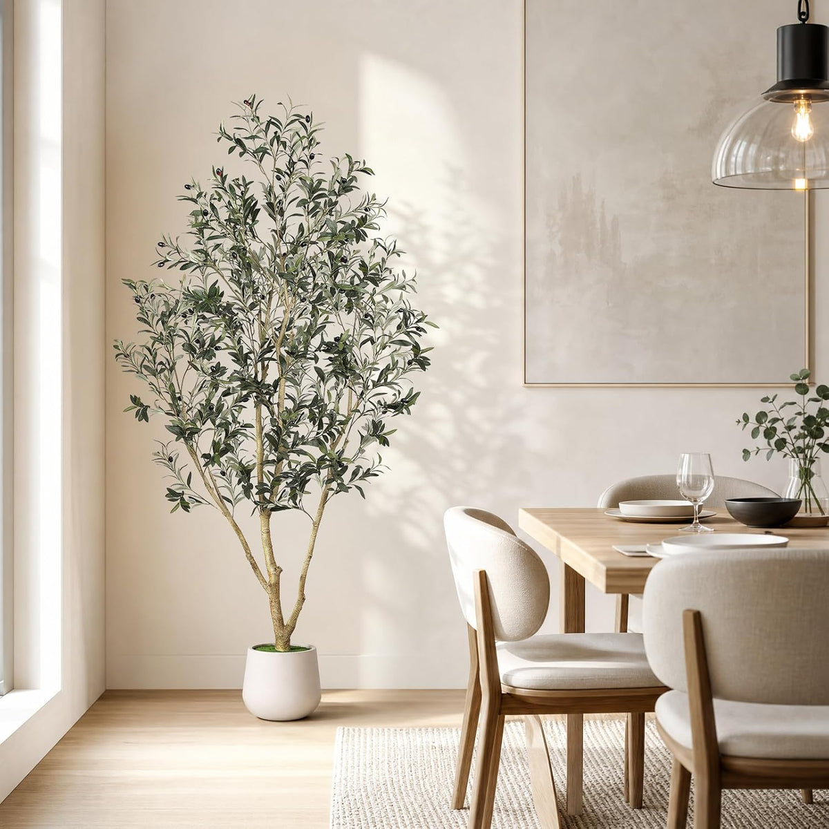 7ft artificial olive tree indoor with elegant white, front angle view