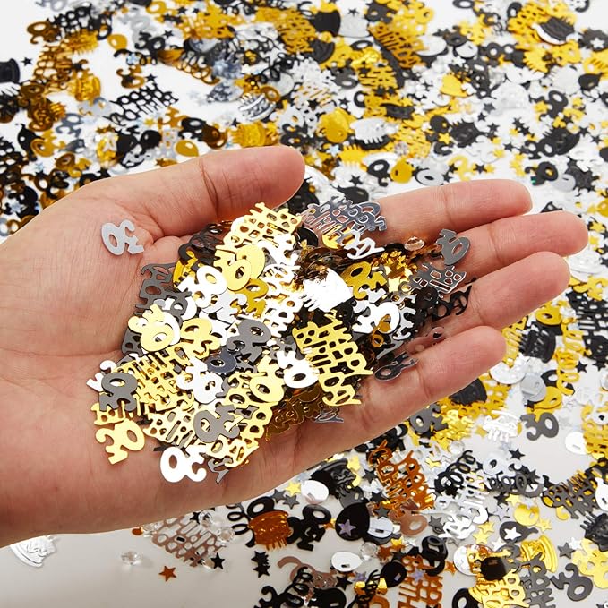 3000 Pieces 30th Birthday Confetti Number Foil Balloon 30 Table Confetti Scatters Birthday Cake Metallic Decorations for Anniversary Wedding Party
