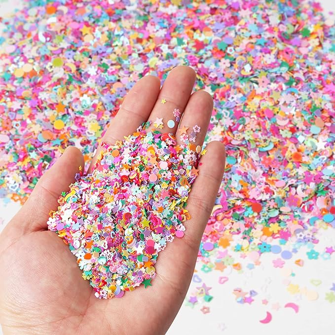 Multicolor Manicure Glitter Confetti 3.6oz/100g, Mixed Shapes Size 2-10mm for Party Decoration, DIY Crafts, Premium Nail Art Etc