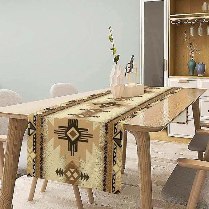Aztec Table Runner Southwestern Ethnic Style Geometric Navajo Tribe Abstract Pattern Vintage Rustic Table Dinner Table Runner 13x108 Inch
