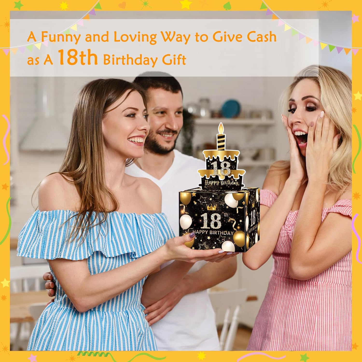18th Birthday Money Box for Cash Gift, Surprise Pull Out Money Gift Box with 50Pcs Transparent Bags - Fun Ways to Give Cash as A 18th Birthday Gift for Girls Boys