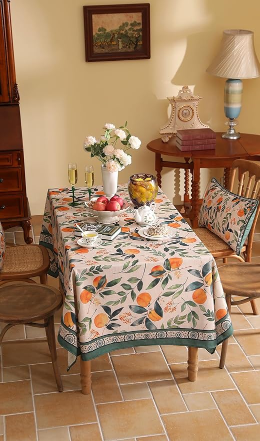 patdrea Designer Vintage Linen Square Table Cloth,Framhouse Linen Oranges and Leaves Pattern Tablecloth,Fall Decor Table Cover for Kitchen Dining Christmas,Thanksgiving,67"x67"-Palladin a